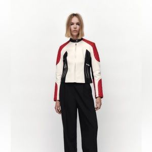 Faux leather zippered jacket